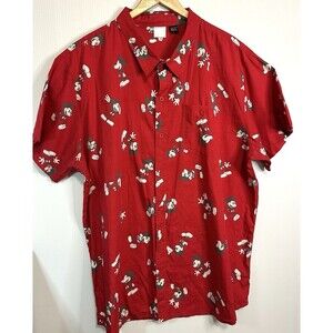 Disney Mickey Mouse Shirt Men's 3XL red All over Print Button collar lightweight